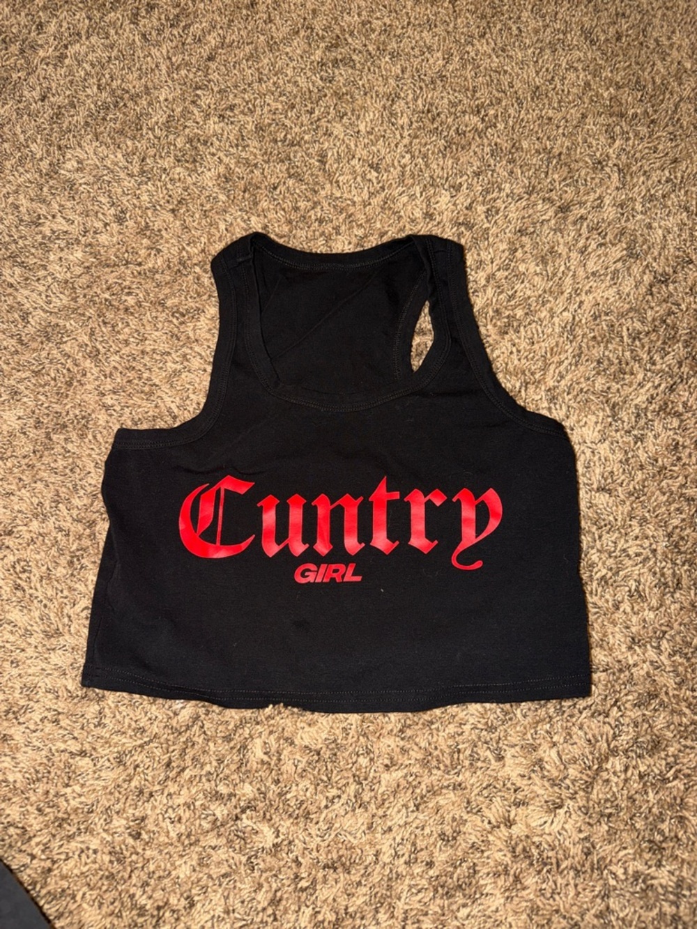 Black Crop Tank Top with Red "Country Girl" Graphic
